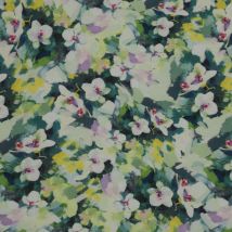 Tissu Viscose Fleurs Peintes Sur Fond Vert - Au Mètre - Craftine