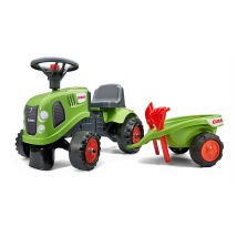Porteur Tracteur Claas Avec Volant Directionnel Avec Klaxon, Remorque, Pelle Et Râteau - Vert - Dès 12 Mois - 100% Fabriqué En France - Contient 40% 