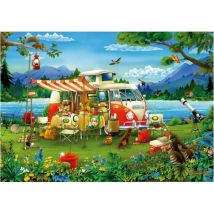 Puzzle Camping Au Bord Du Lac Avec Combi Volkswagen 1000 Pieces - Collection Paysage Et Montagne - Educa - 19922 - Educa