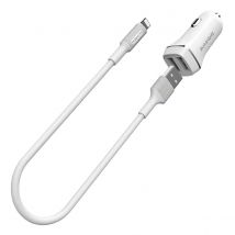 Borofone Chargeur Voiture Avec 2 Ports Usb-a + Câble Lightning Charge Rapide Blanc