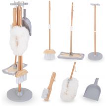 Jeux Imitation Kit Nettoyage En Bois - Support Avec Pelle, Balai, Vadrouille À Tampon Doux, Plumea - Mamabrum