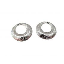 2 Connecteurs Ronds Striés 19mm Argenté
