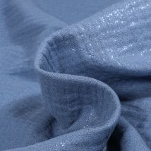 Tissu Double Gaze Pailleté Uni Bleu - Craftine