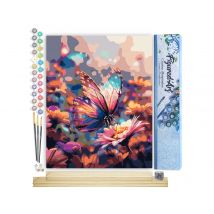 Peinture Par Numéro Figured'art - Papillon Butinant - Kit De Loisir Créatif Diy Numéro D'Art Complet - 40x50cm Toile Roulée + Châssis En Bois À
