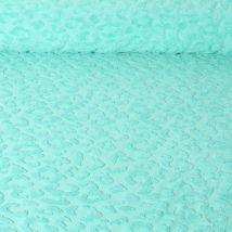 Tissu Maille Motif Léopard Éponge Sur Fond Vert Menthe - Au Mètre