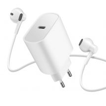 Pack Chargeur Secteur Usb-c 20w Et Écouteurs Filaires Lightning Blanc - Avizar