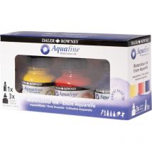 Encres Aquarelle - 3 Flacons 29,5ml + 1 Marqueur - Couleurs Primaires - Daler Rowney