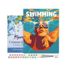 Peinture Par Numéro Figured'art Avec Cadre - Affiche Sportive Natation - Kit De Loisir Créatif Diy Numéro D'Art Complet - 40x50cm Toile Tendue Sur
