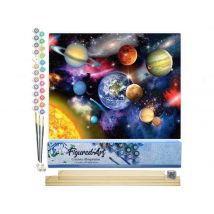 Peinture Par Numéro Figured'art - Système Solaire - Kit De Loisir Créatif Diy Numéro D'Art Complet - 40x50cm Toile Roulée + Châssis En Bois À Monter