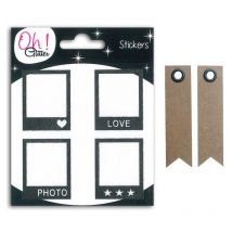 Stickers Polaroïd Noirs + 20 Étiquettes Kraft Fanion - Youdoit