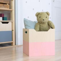 Boîte De Rangement Bois Modèle 4 - Poignées - Rose Et Bois Naturel - 33 X 33 X 37 Cm - Benlemi