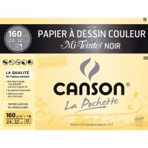 Papier Dessin - 24x32 - Canson - Mi-teintes - Noir - 160g - 12 Feuilles - Dessin
