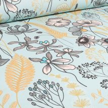 Tissu Toile De Coton Marciella Sur Fond Vert Menthe Clair - Au Mètre - Craftine
