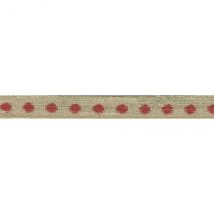 Bobine 25m Galon Marron Pois Rose En Lin 11mm - Stephanoise