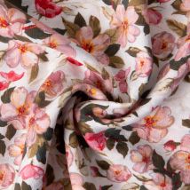 Tissu Crêpe Georgette De Viscose Fleuris Sur Fond Ecru - Craftine