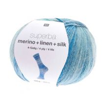 Laine À Chaussette Superba Merino + Linen + Silk 4 Fils - 100 Gr - Rico Design Bleu (004 - Swimmingpool)