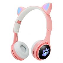Casque Audio Lumineux Pliable Bluetooth Avec Oreilles Et Pattes De Chat Roses Rose Yonis - Yonis