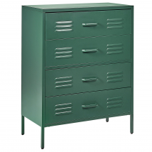 Armoire De Rangement Vert Foncé En Acier Avec 4 Tiroirs Système Fermeture Amortie Pour Couloir Chambre Bureau Design Industriel - Beliani