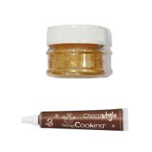 Colorant Alimentaire De Surface En Poudre Doré + Stylo Chocolat - Scrapcooking