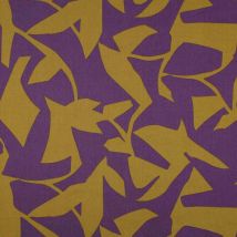 Tissu Coton Satiné Léger Motifs Abstraits Sur Fond Violine - Au Mètre - Craftine