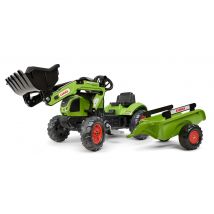Tractopelle À Pédales Claas Avec Pelle Frontale Et Remorque - Vert - Dès 2 Ans - 100% Fabriqué En France - Contient 65% De Plastique Recyclé - Falk - 