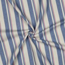Tissu Jeans Denim Fil Teinté Chloé Rayures Bleu Et Rose Sur Fond Ecru - Craftine