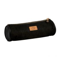 Trousse - Scolaire - Ronde - Noir - Cuir Végan - Velours - 1 Compartiment - School - Ki Sign