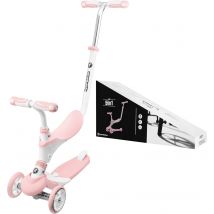 Hypermotion Trottinette Enfant Évolutive 50 Kg Max Modulable 5 En 1 Draisienne Vélo Poussoir Siège Amovible Repose-pieds Selle Volant Réglable Rose
