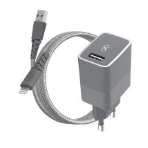 Force Power Chargeur Maison 2.4a Fastcharge + Câble Ultra-renforcé Usb A/lightning Gris