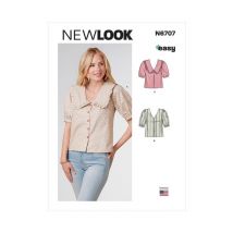 Patron New Look 6707 - Chemisier Femme Avec Ou Sans Col Et Manches Bouffantes Du 32 Au 44 (fr) Taille N°fr 32-44