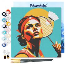 Mini Peinture Par Numéros Figured'art 20x20cm Avec Cadre Affiche Sportive Badminton - Petit Format
