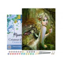 Peinture Par Numéro Figured'art Avec Cadre - Féé Dorée - Kit De Loisir Créatif Diy Numéro D'Art Complet - 40x50cm Toile Tendue Sur Châssis