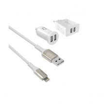 Greene Kit Chargeur Rapide Usb Voiture Et Secteur Avec Câble Lightning Mfi 1.3 M Blanc - Green-e