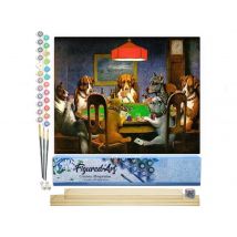 Peinture Par Numéro Figured'art - Les Chiens Jouent Au Poker - Kit De Loisir Créatif Diy Numéro D'Art Complet - 40x50cm Toile Roulée + Châssis En Bois