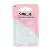 Lot De 3 Canettes Plastique Type Janone Brother Singer Pour Boitier Horizontal - Couture Loisirs Transparent - Distrifil