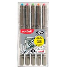 Uni-ball - Gamme Eye Pointe Metal - Réf : Ub157/5assf06 - Roller Écriture Moyenne - Pochette De 5 - Rose - Bleu Turquoise - Vert Clair - Orange - 