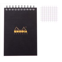 Bloc Notes - A6 - 10,5 X 14,8 Cm - Petits Carreaux - 80 Feuilles - Noir - Avec Spirale - Rhodia - Notepad