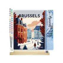 Peinture Par Numéro Figured'art - Affiche Vintage Bruxelles - Kit De Loisir Créatif Diy Numéro D'Art Complet - 40x50cm Toile Roulée + Châssis En Bois
