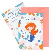 6 Invitations Sirène Corail - Recyclable - Annikids