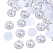 30 Perles Cabochon Demi Rond À Coller Acrylique Blanc Nacre Forme Fleur 9 Mm - Dos Plat - Creation - La boutique de Karine
