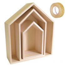 3 Étagères Maison Bois + Masking Tape Doré À Paillettes 5 M - Youdoit
