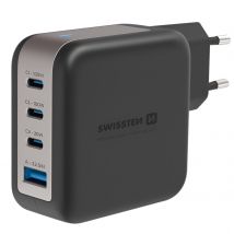 Swissten Chargeur Secteur Gan 100w Avec 3x Usb-c + Usb Charge Rapide Compact Noir