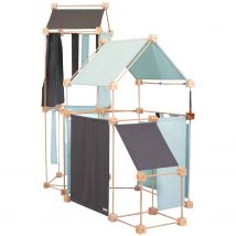 Jeu De Construction Géant En Bois Et Tissu Bleu Bio Fabriqué En Espagne Max Trigonos