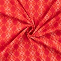 Tissu Jersey Coton Imprimé Argyle Sur Fond Rouge - Au Mètre - Craftine