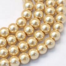 Fil De 65 Perles Rondes En Verre Nacré Fabrication Bijoux 12 Mm Dore - No Name