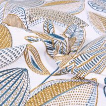 Tissu Jacquard Grandes Fleurs Lagende Sur Fond Blanc - Craftine