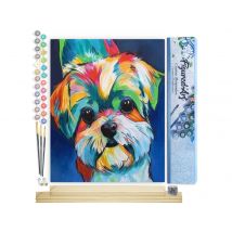 Peinture Par Numéro Figured'art - Chien En Couleurs 2 - Kit De Loisir Créatif Diy Numéro D'Art Complet - 40x50cm Toile Roulée + Châssis En Bois À