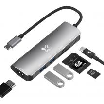 Hub Xtrememac Usb-c - 6 Ports - Usb-c Pd, Usb-a 3.0, Hdmi 4k, Sd/micro - Structure Aluminium Légère Et Solide - Silver - Xtreme Mac