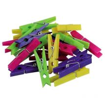 Mini Pinces À Linge - Plastique - Coloris Assortis - 32mm De Longueur - Solveig