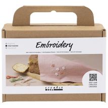 Mini Kit Diy Broderie - Serviettes En Tissu - Vieux Rose - CC Hobby